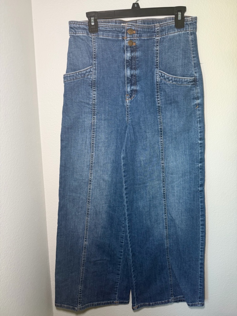Size 31 Anthropologie Pilcro Corset-Seamed Cotton High-Rise Wide-Leg Jeans - Picture 2 of 7